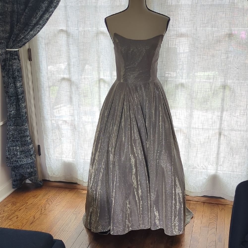 Silver Strapless Prom Gown
